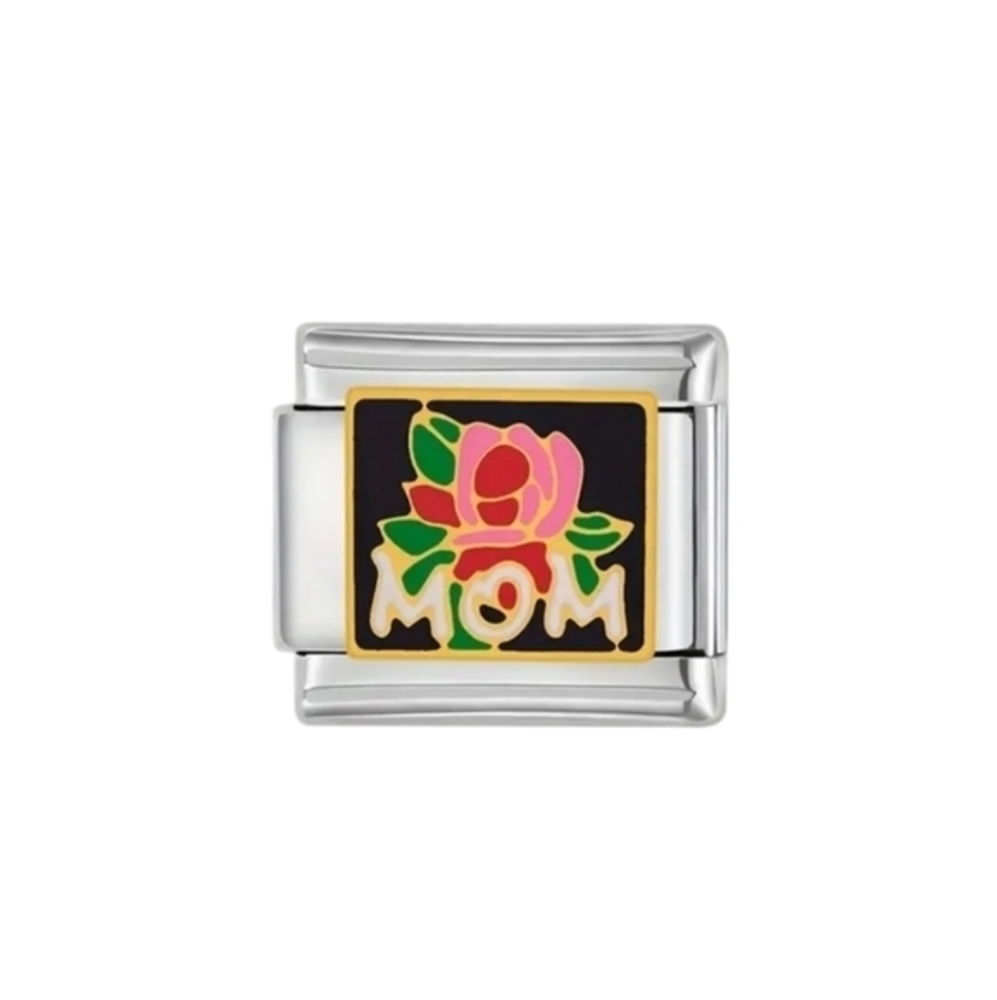 Mom with Rose Charmlink for Italian Charm Bracelet 9mm